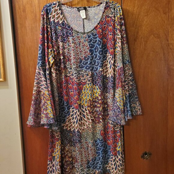 Colorful peacock feather pattern dress - Picture 1 of 5